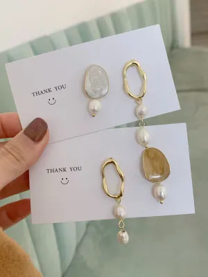 xakxx Simple Asymmetric Pearl Geometry Earrings