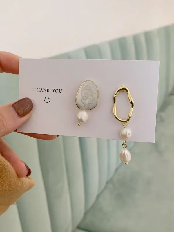 xakxx Simple Asymmetric Pearl Geometry Earrings