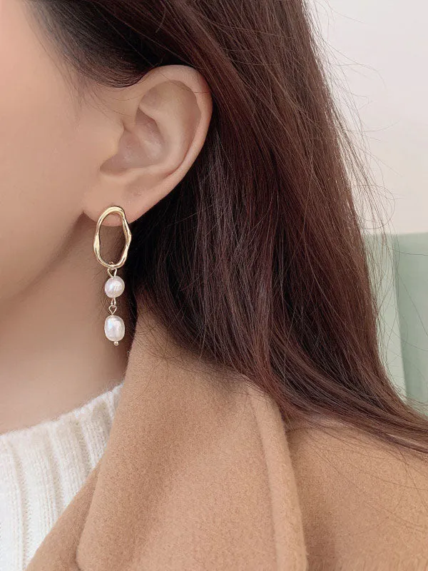 xakxx Simple Asymmetric Pearl Geometry Earrings