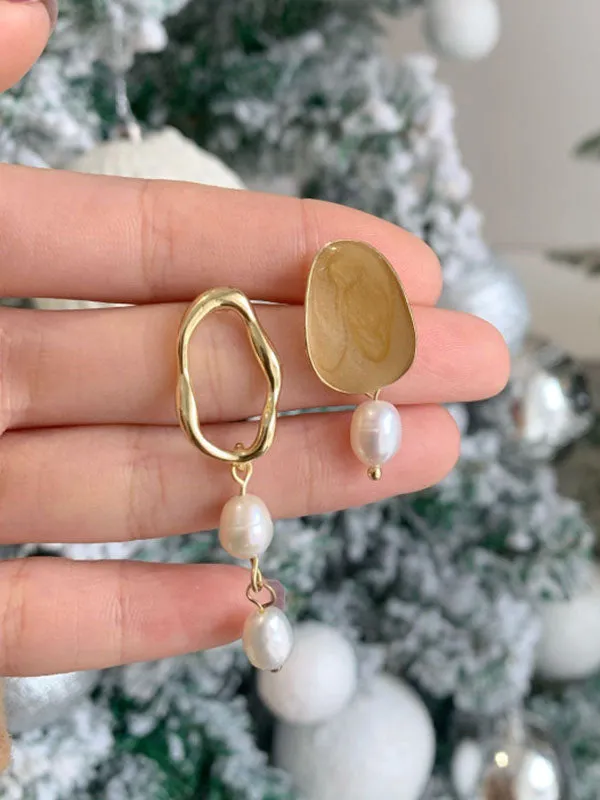 xakxx Simple Asymmetric Pearl Geometry Earrings