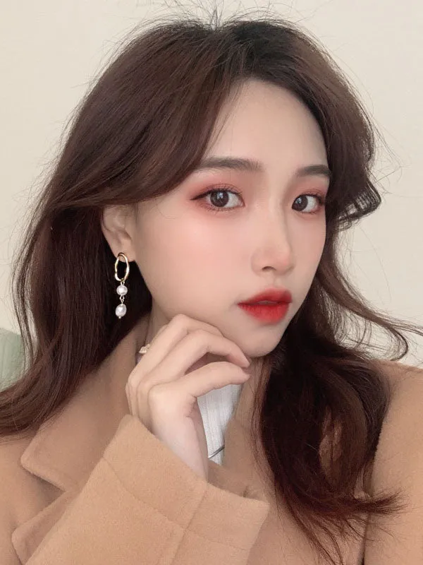 xakxx Simple Asymmetric Pearl Geometry Earrings